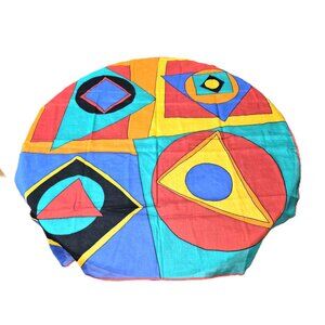Vintage Christian Fischbacher Swiss Cotton Scarf 30" Geometric Print Modernist